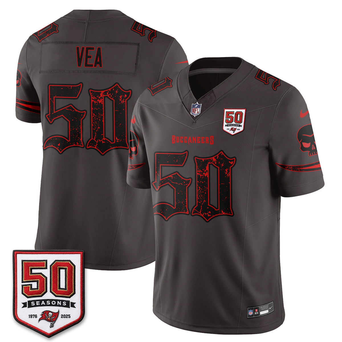 Tampa Bay Buccaneers Skull 50 Seasons Edition Vapor Jersey - Stitched