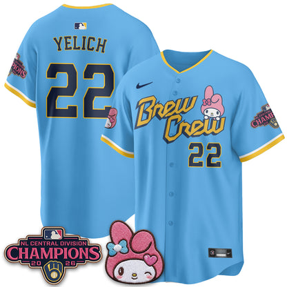 Milwaukee Brewers NL Central Champs x Pink Sanrio Friend  Vapor Jersey - Stitched