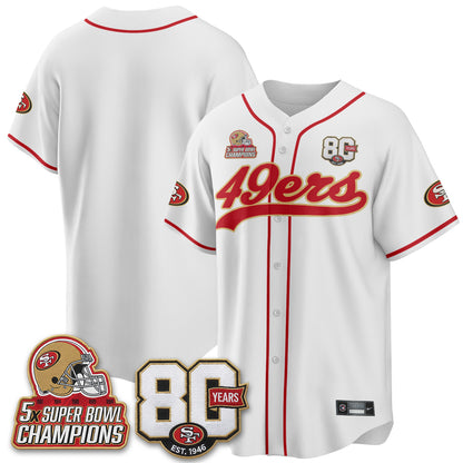 San Francisco 49ers 80 Years & 5X Champs Vapor Baseball Jersey - Stitched