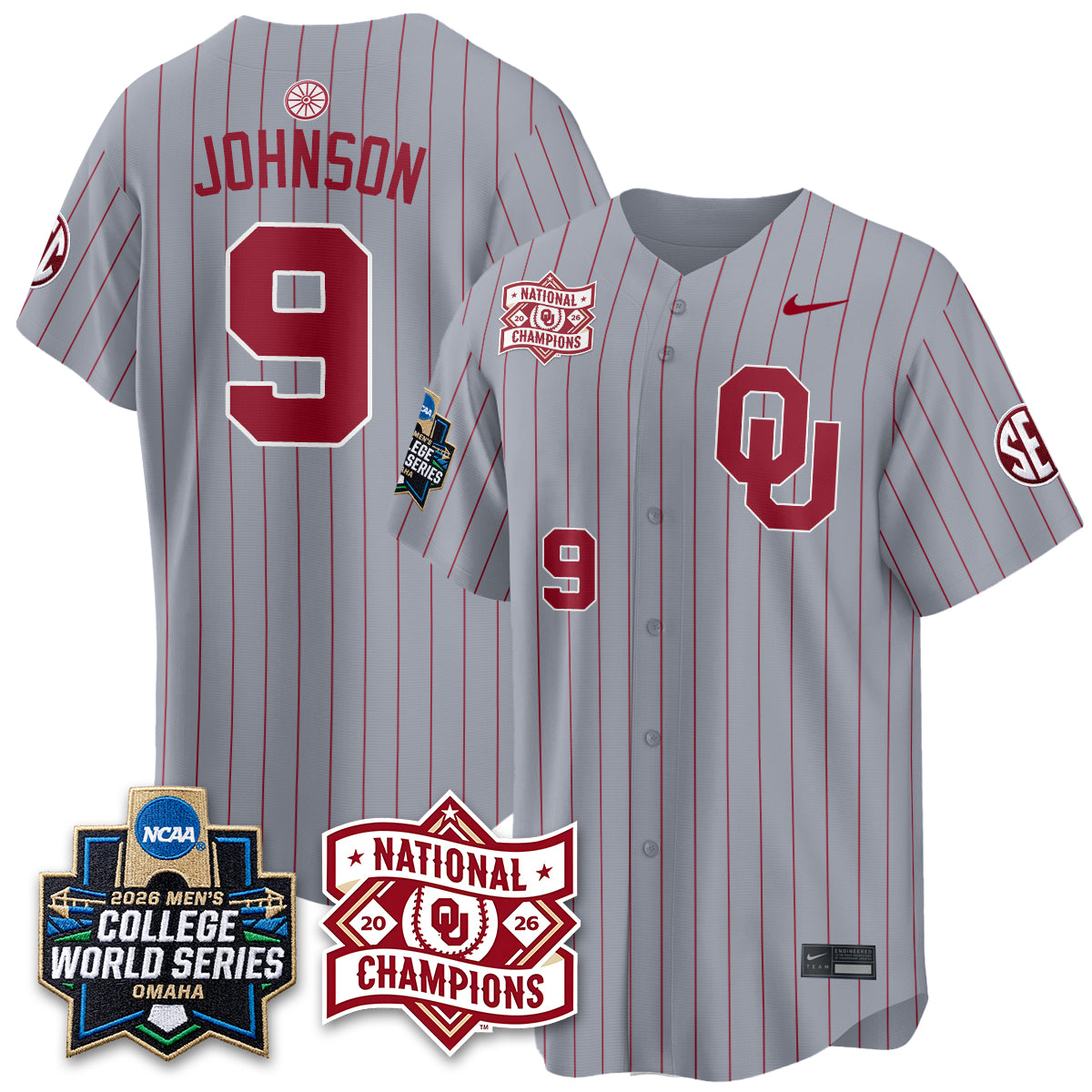 Oklahoma Sooners Nike 2026 NCAA Baseball Men's College World Series Champions Vapor Jersey - Stitched