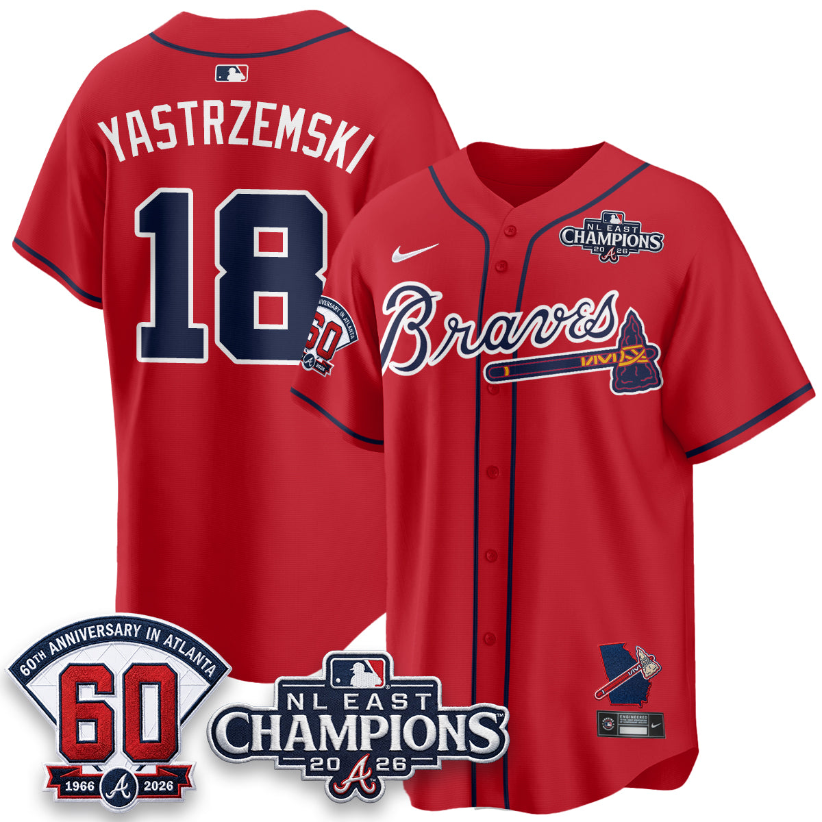 Atlanta Braves 2026 NL East Champs Vapor Jersey - Stitched