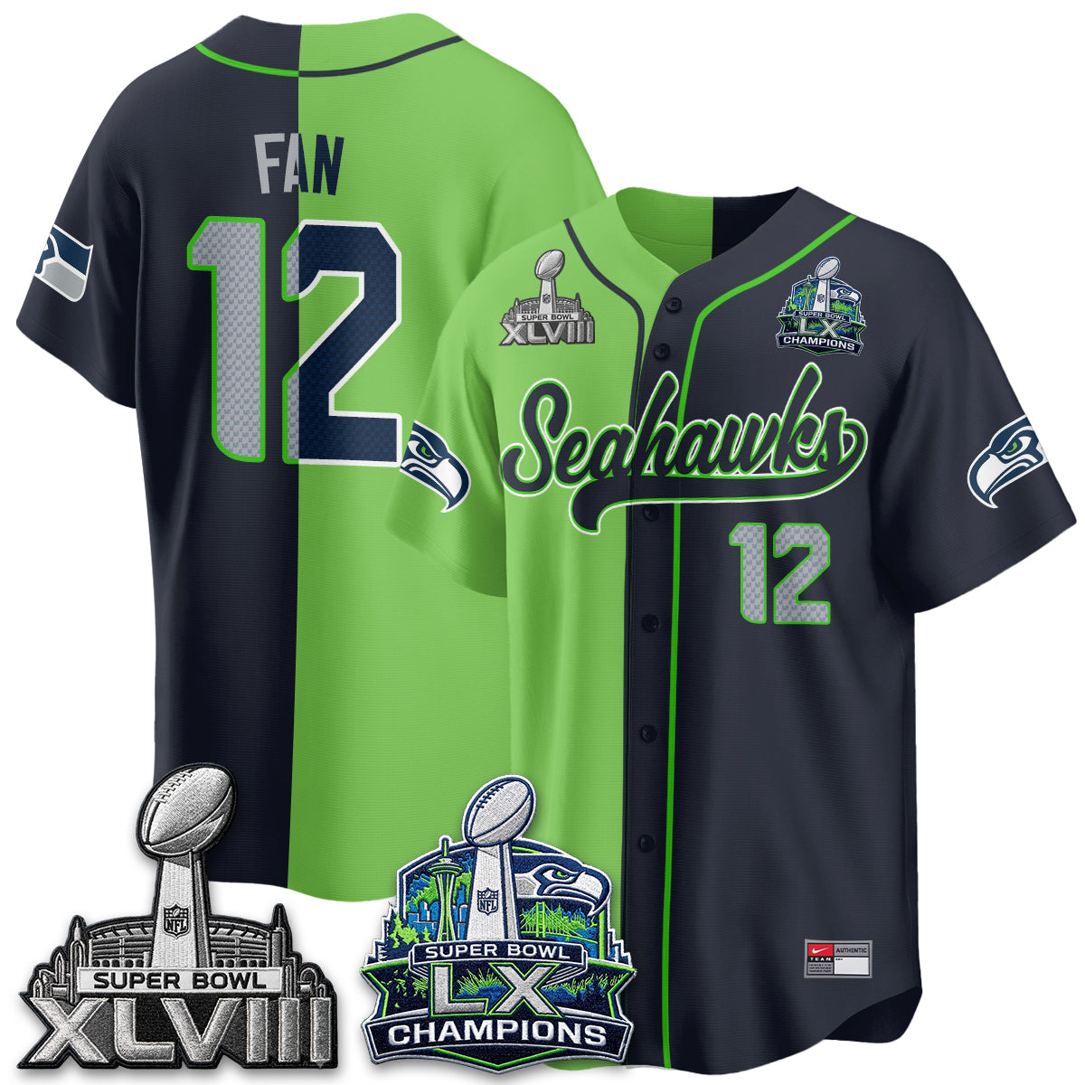 Seattle Seahawks S.Bowl Champs Split Baseball Vapor Jersey V1- Stitched
