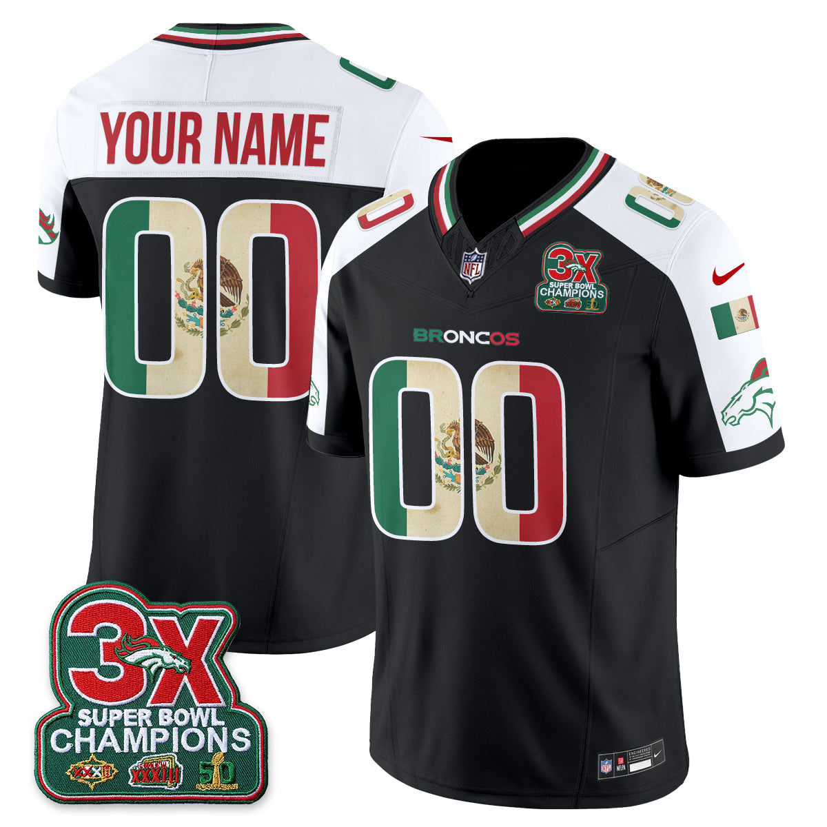 Denver Broncos Mexico Edition Vapor Custom Jersey - Stitched