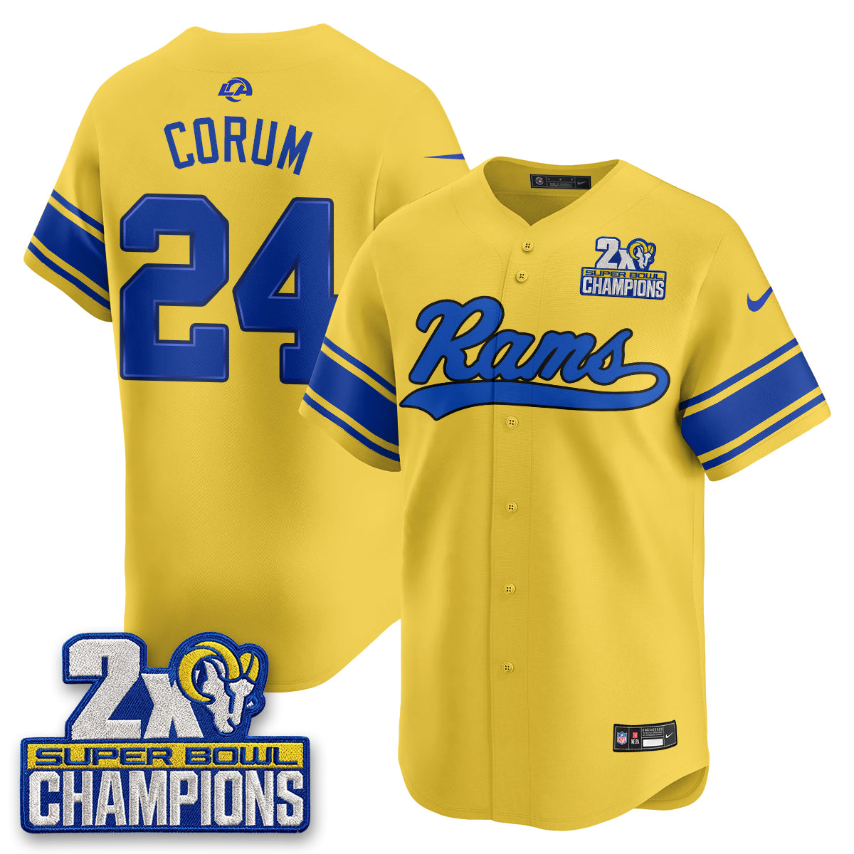 Los Angeles Rams 2X Champs Rivalries Baseball Vapor Jersey - Stitched