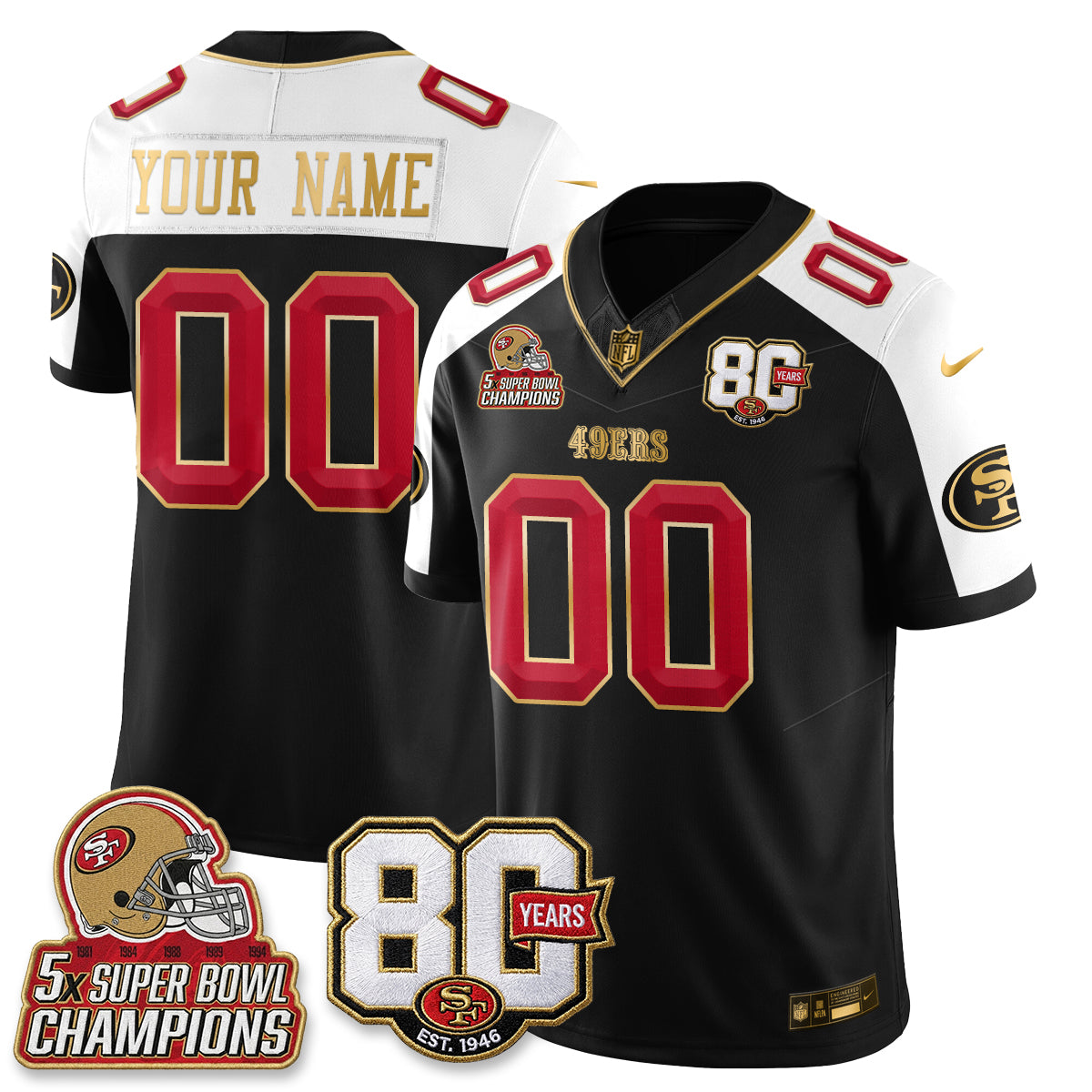 San Francisco 49ers 80 Years & 5X Champs Vapor Custom Jersey - Stitched