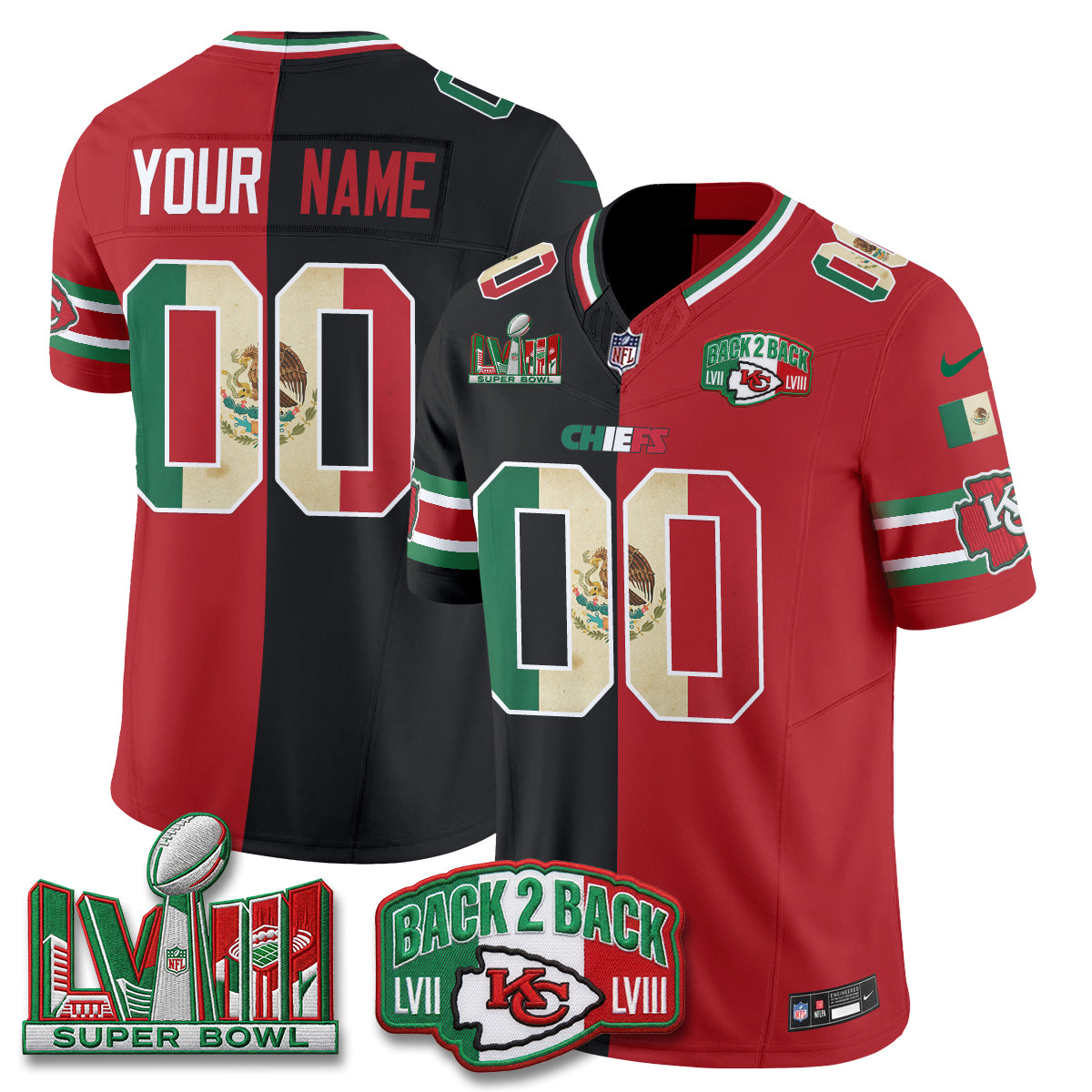 KC Mexico Split Edition Vapor Custom Jersey - Stitched