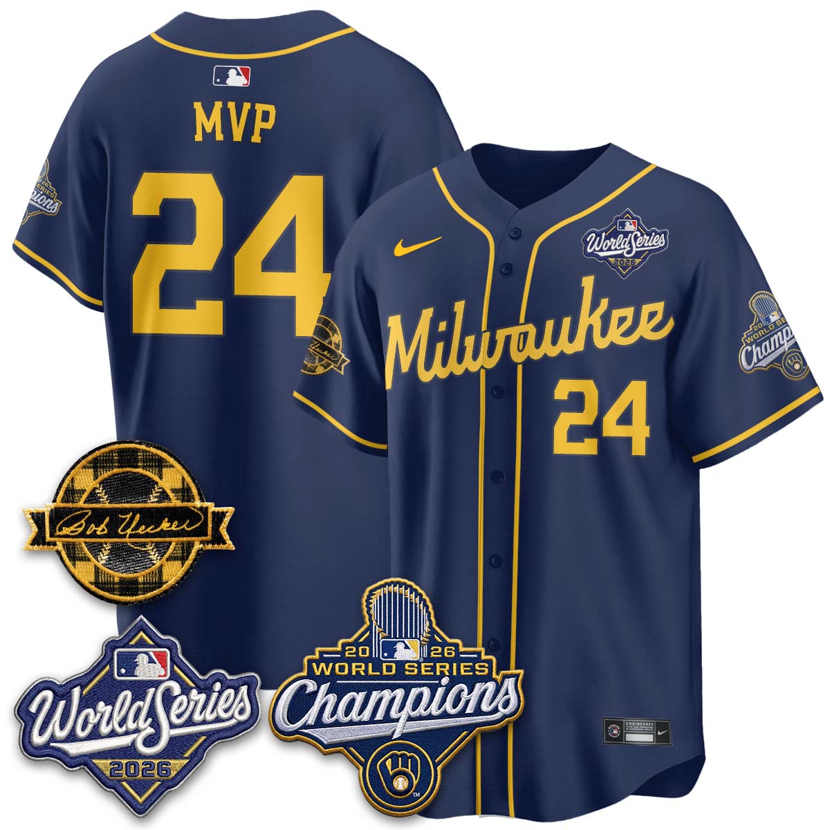 Milwaukee Brewers 2026 WS Champions - Bob Uecker Patch Vapor Jersey - Stitched