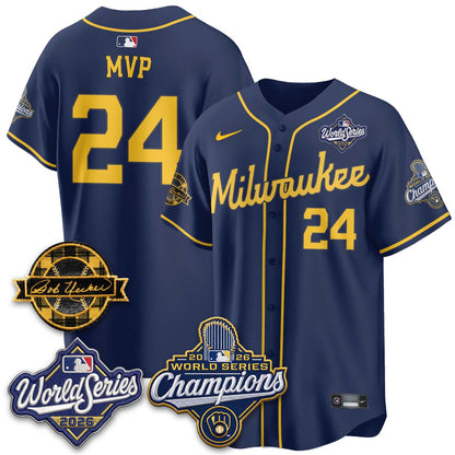 Milwaukee Brewers 2026 WS Champions - Bob Uecker Patch Vapor Jersey - Stitched