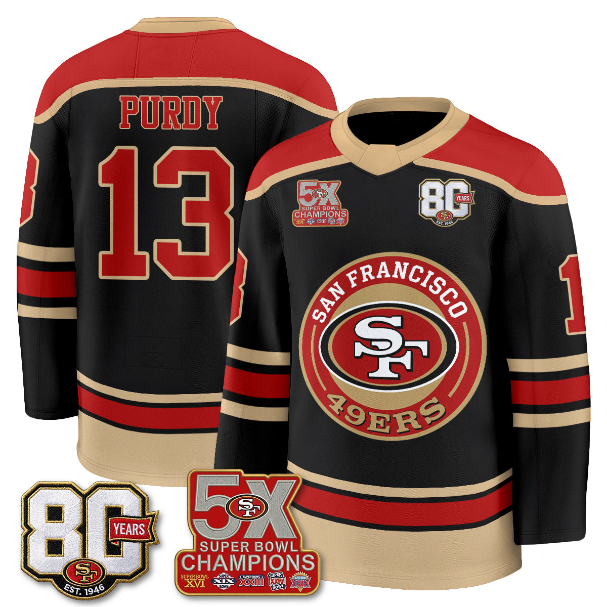 San Francisco 49ers 4X Champs Hockey Jersey - Stitched