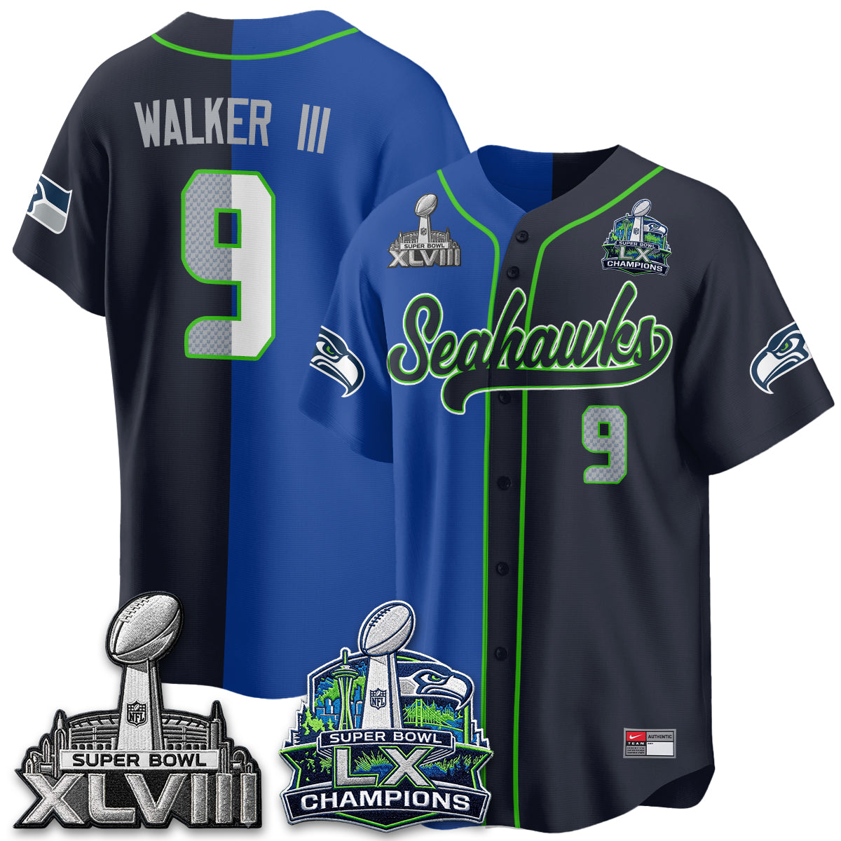 Seattle Seahawks S.Bowl Champs Split Baseball Vapor Jersey V1- Stitched