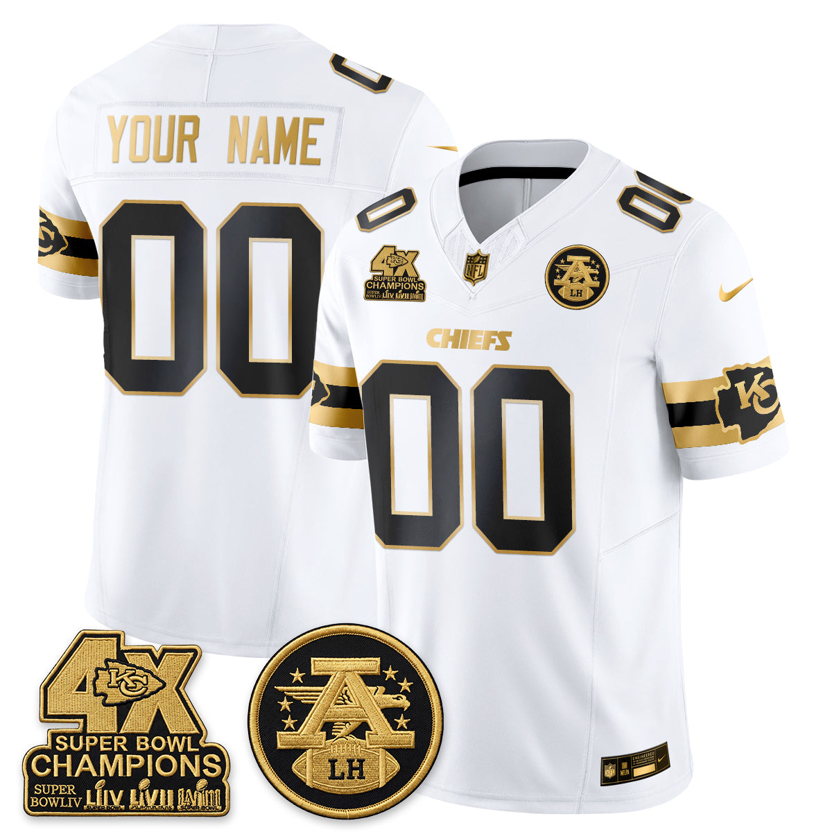 KC 4X Champs Gold Edition Vapor Custom Jersey - Stitched