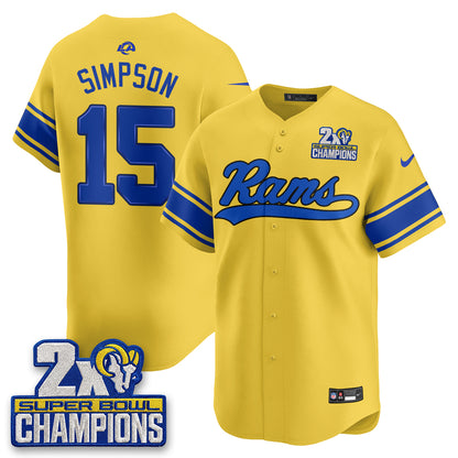 Los Angeles Rams 2X Champs Rivalries Baseball Vapor Jersey - Stitched