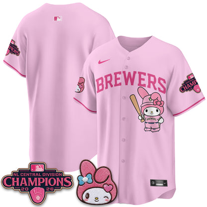Milwaukee Brewers NL Central Champs x Pink Sanrio Friend  Vapor Jersey - Stitched