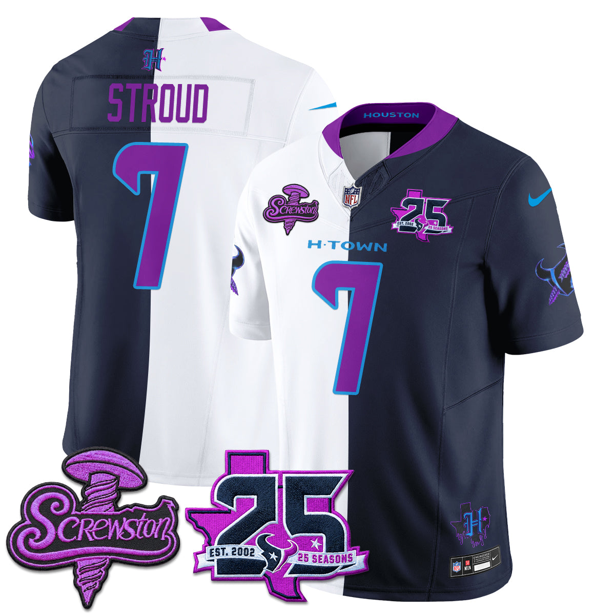 Houston Texans DJ Screw Split Vapor Jersey - Stitched