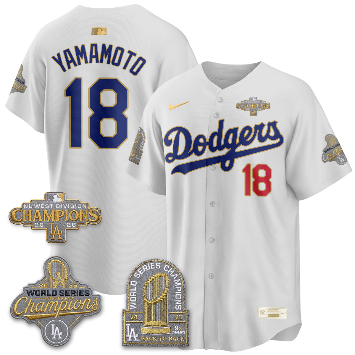 Los Angeles Dodgers 2026 NL West Champs Gold Vapor Jersey- Stitched