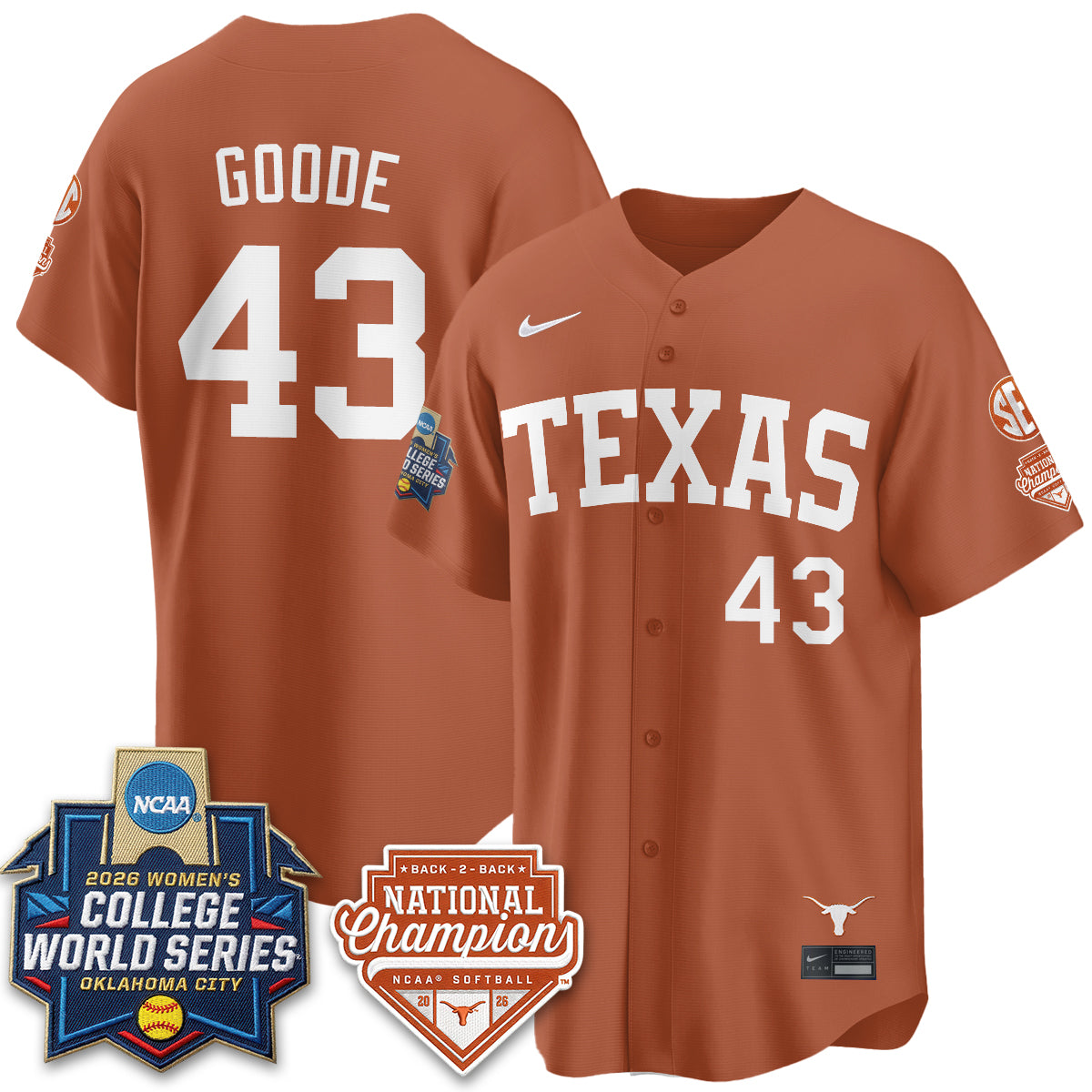 TEX Softball 2026 World Series (WCWS) Vapor Premier Limited Jersey - B2B Champs - Stitched