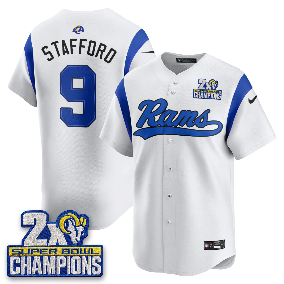 Los Angeles Rams 2X Champs Rivalries Baseball Vapor Jersey - Stitched