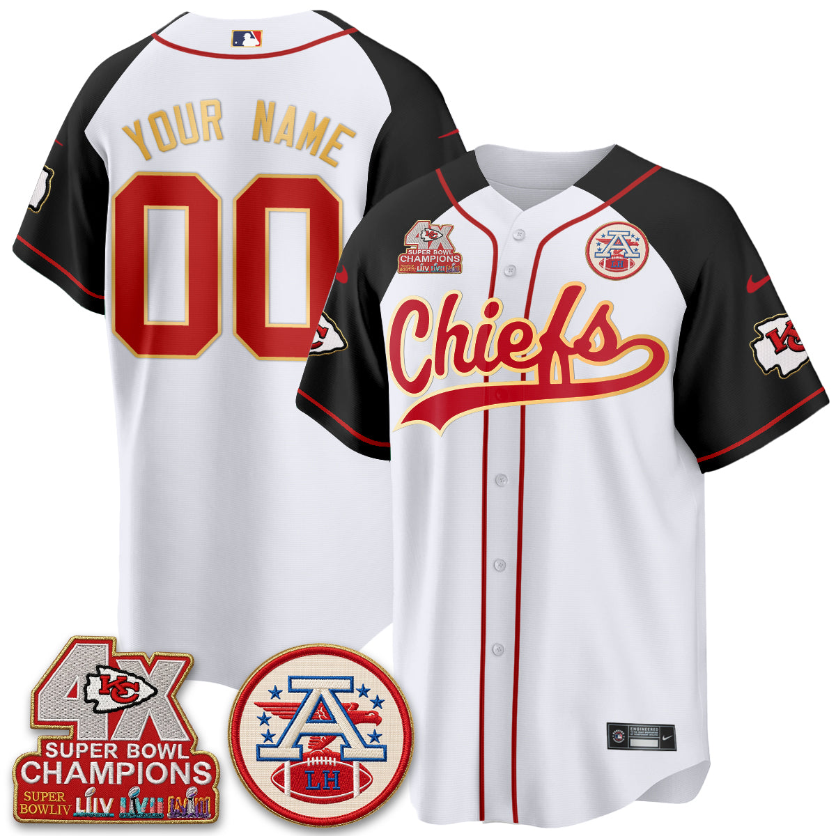 Kansas City Chiefs 4X Champs Gold Trim Edition Vapor Custom Baseball Jersey - Stitched