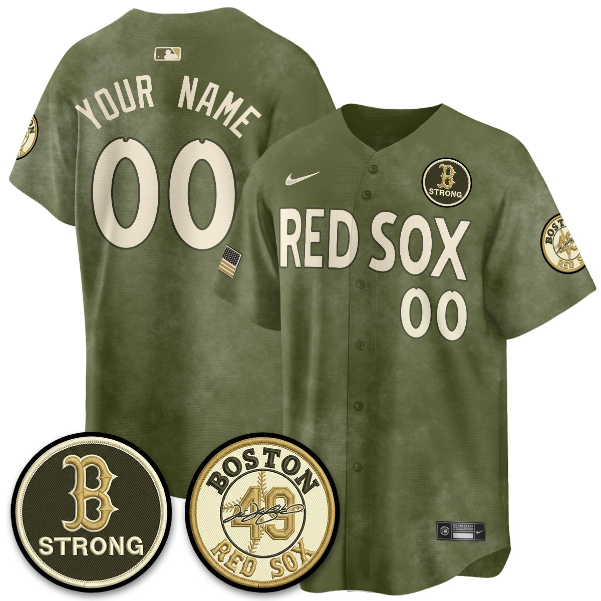 BOS New Era Olive 2026 Armed Forces Day Custom Jersey - All Stitched
