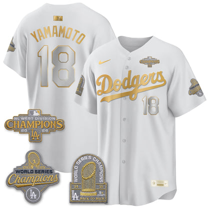 Los Angeles Dodgers 2026 NL West Champs Gold Vapor Jersey- Stitched
