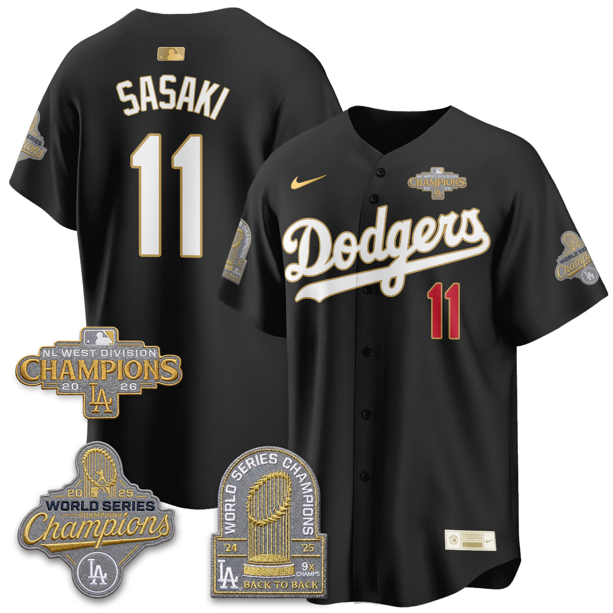 Los Angeles Dodgers 2026 NL West Champs Gold Vapor Jersey- Stitched