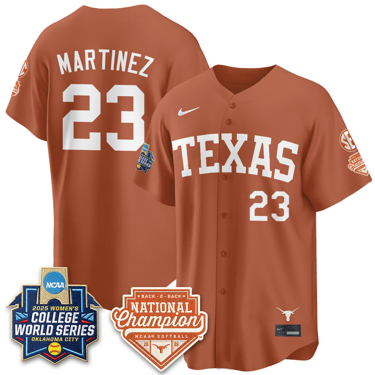 Texas Longhorns Softball 2026 World Series (WCWS) Vapor Premier Limited Jersey - B2B Champs - All Stitched