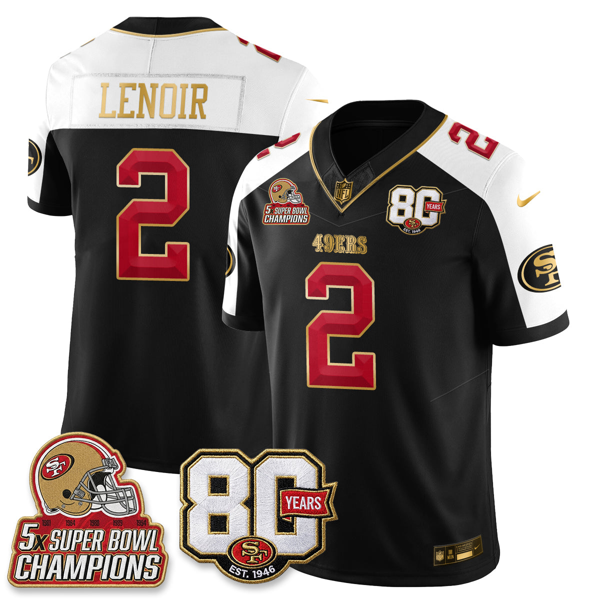 San Francisco 49ers 80 Years & 5X Champs Vapor Jersey - Stitched