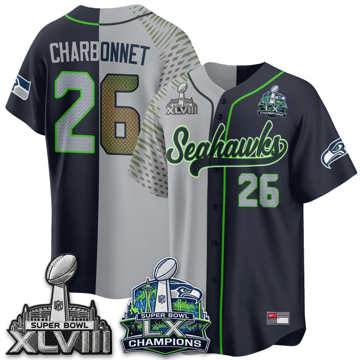 Seattle Seahawks S.Bowl Champs Split Baseball Vapor Jersey V1- Stitched