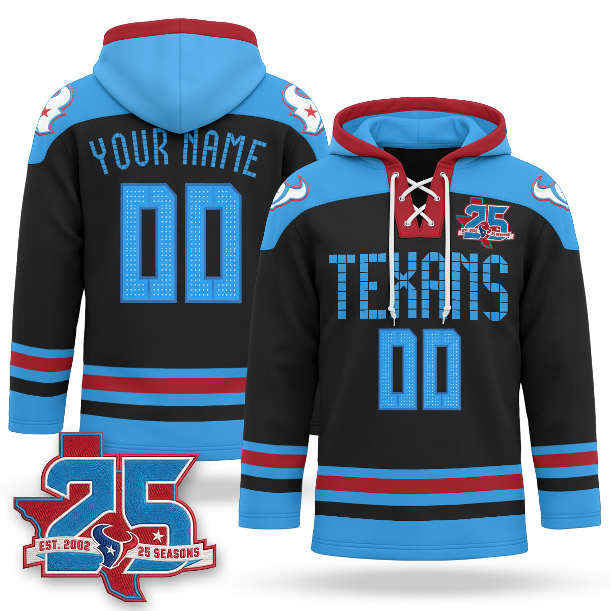 Houston Texans 2026 Rivalries Fleece-Lined Custom Hockey Hoodie - Stitched