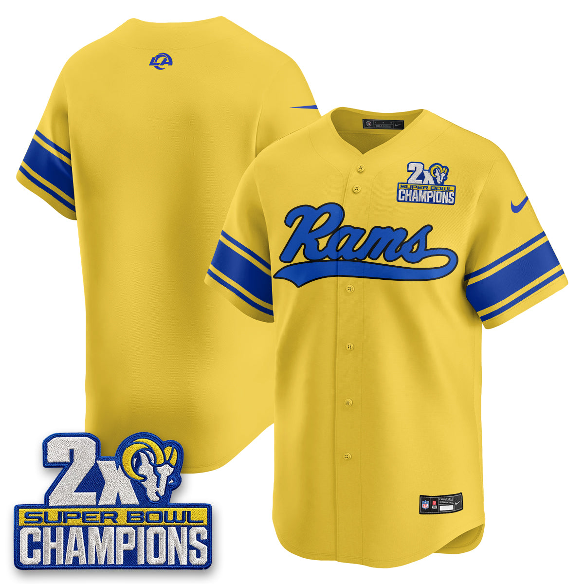 Los Angeles Rams 2X Champs Rivalries Baseball Vapor Jersey - Stitched