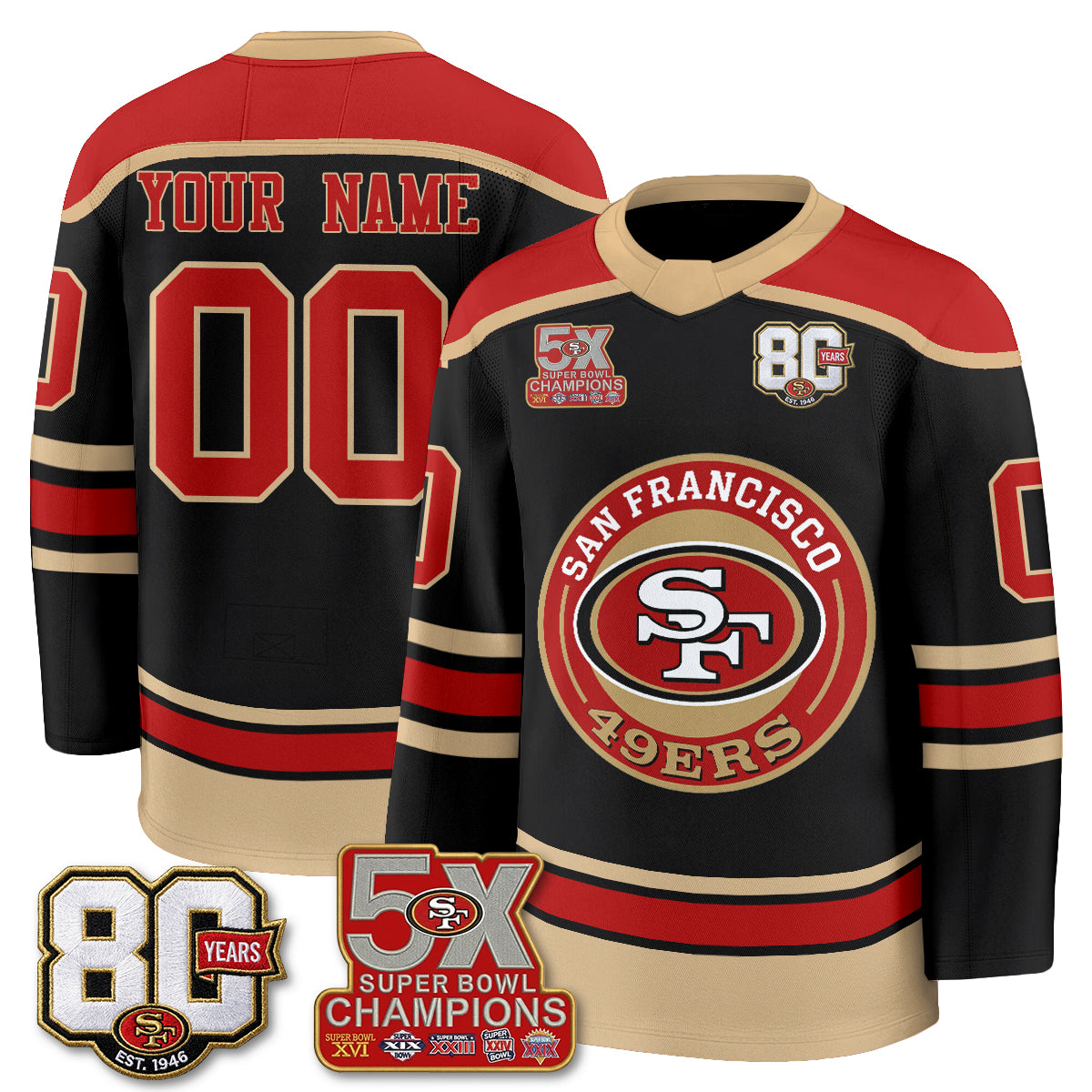 San Francisco 49ers 4X Champs Custom Hockey Jersey - Stitched