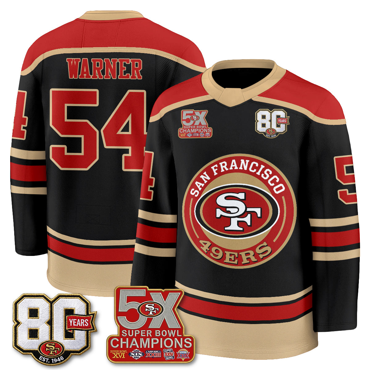 San Francisco 49ers 4X Champs Hockey Jersey - Stitched