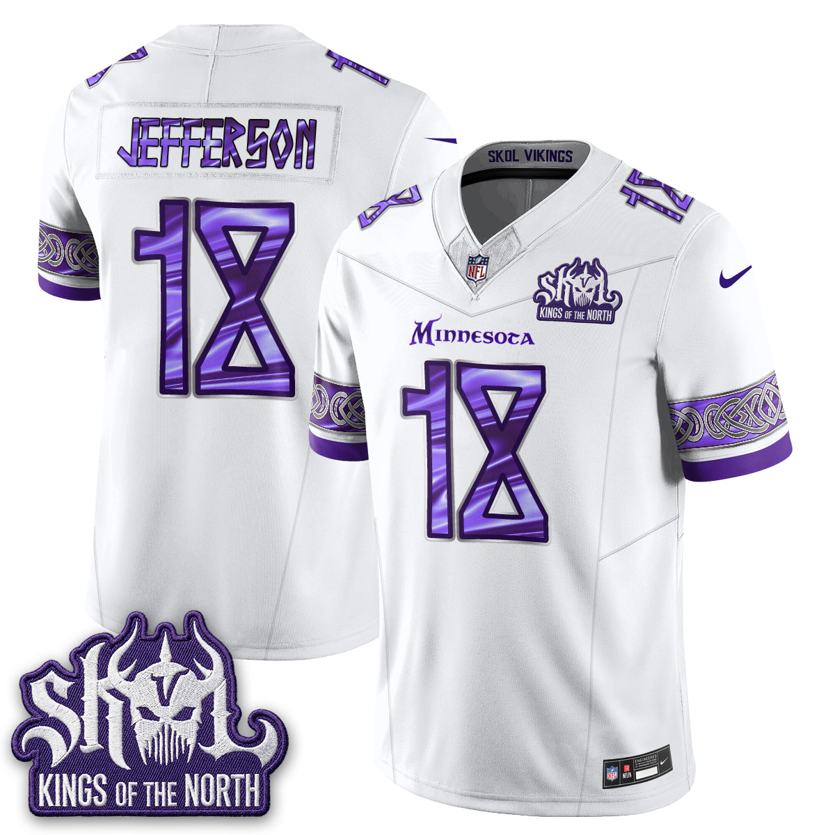 MIN Fangear Edition Warrior Skol Patch Vikings Font Vapor Jersey - Stitched