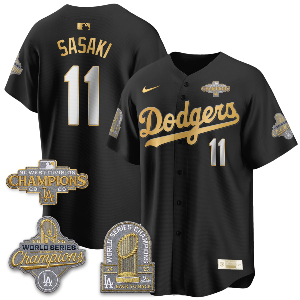 Los Angeles Dodgers 2026 NL West Champs Gold Vapor Jersey- Stitched