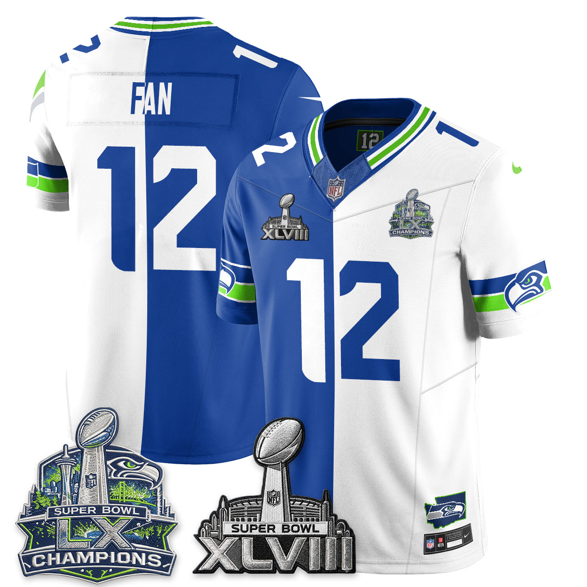 Seattle Seahawks S.Bowl Champs Split Edition Vapor Jersey - Stitch