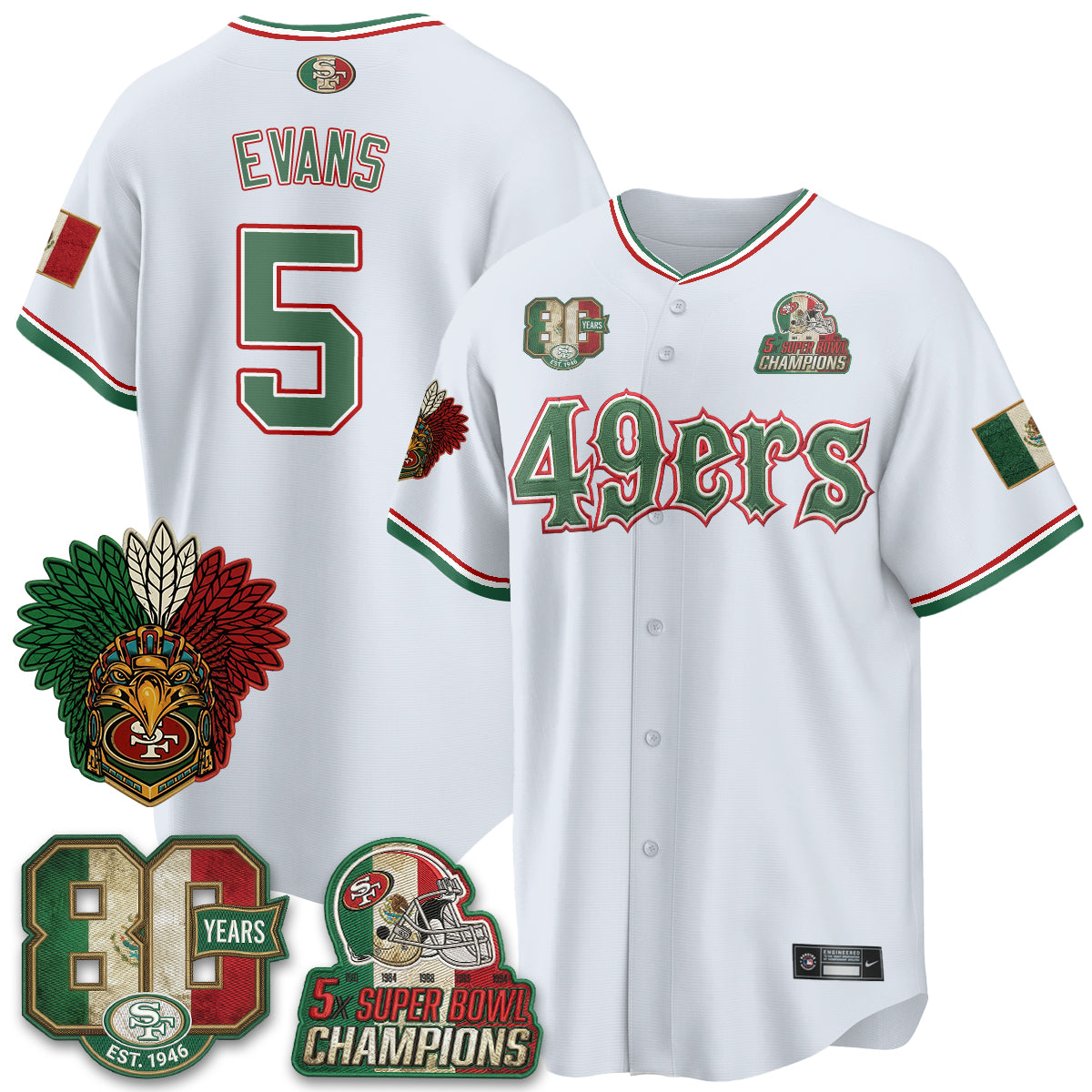 San Francisco 49ers Mexico Edition Baseball Vapor Jersey - Stitched