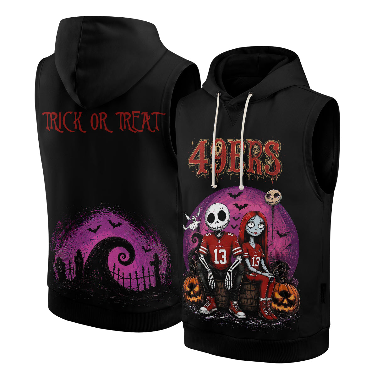 SF x Skeleton Gentleman & Rag Doll Bride Edition Sleeveless Hoodie Tank Top - Printed