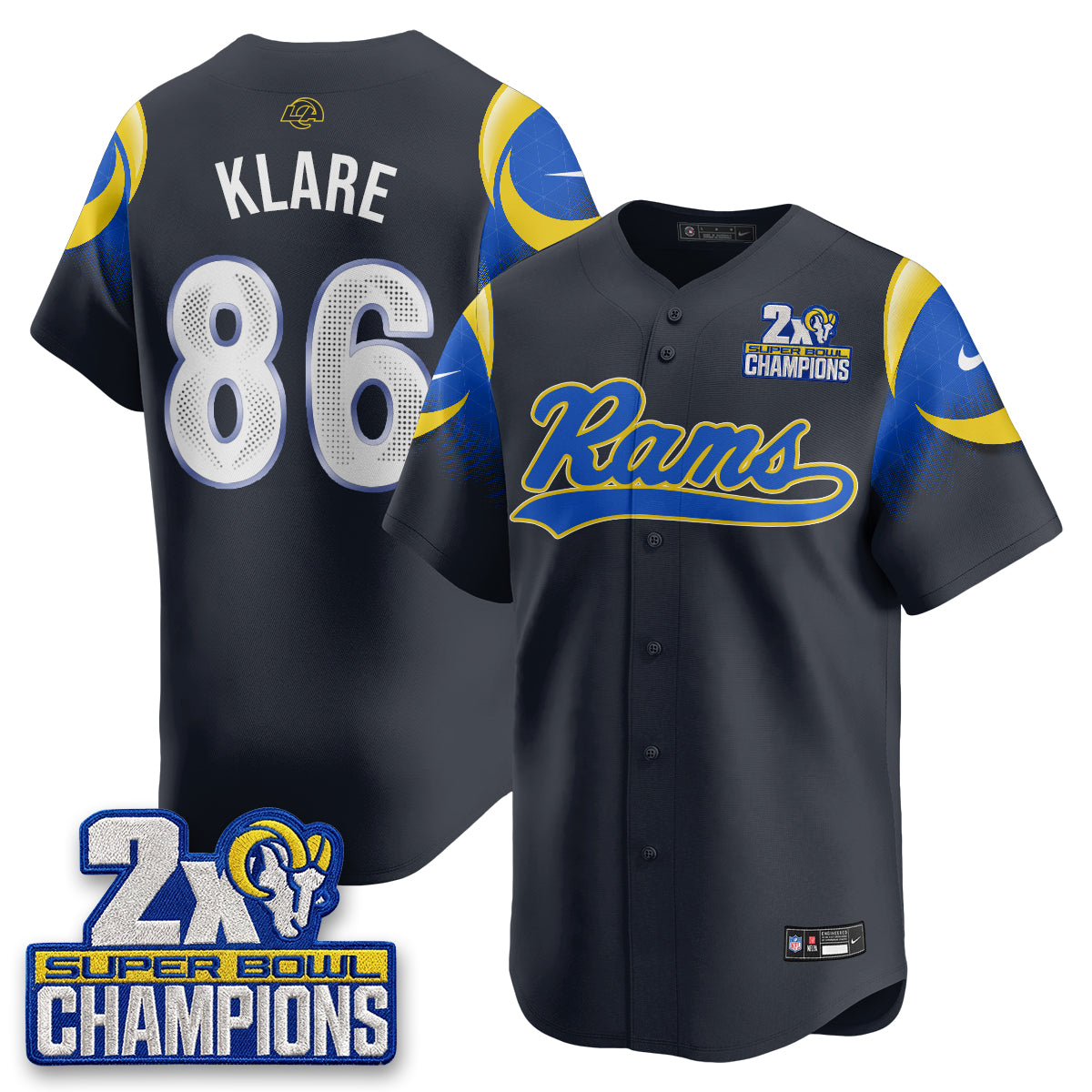 Los Angeles Rams 2X Champs Rivalries Baseball Vapor Jersey - Stitched