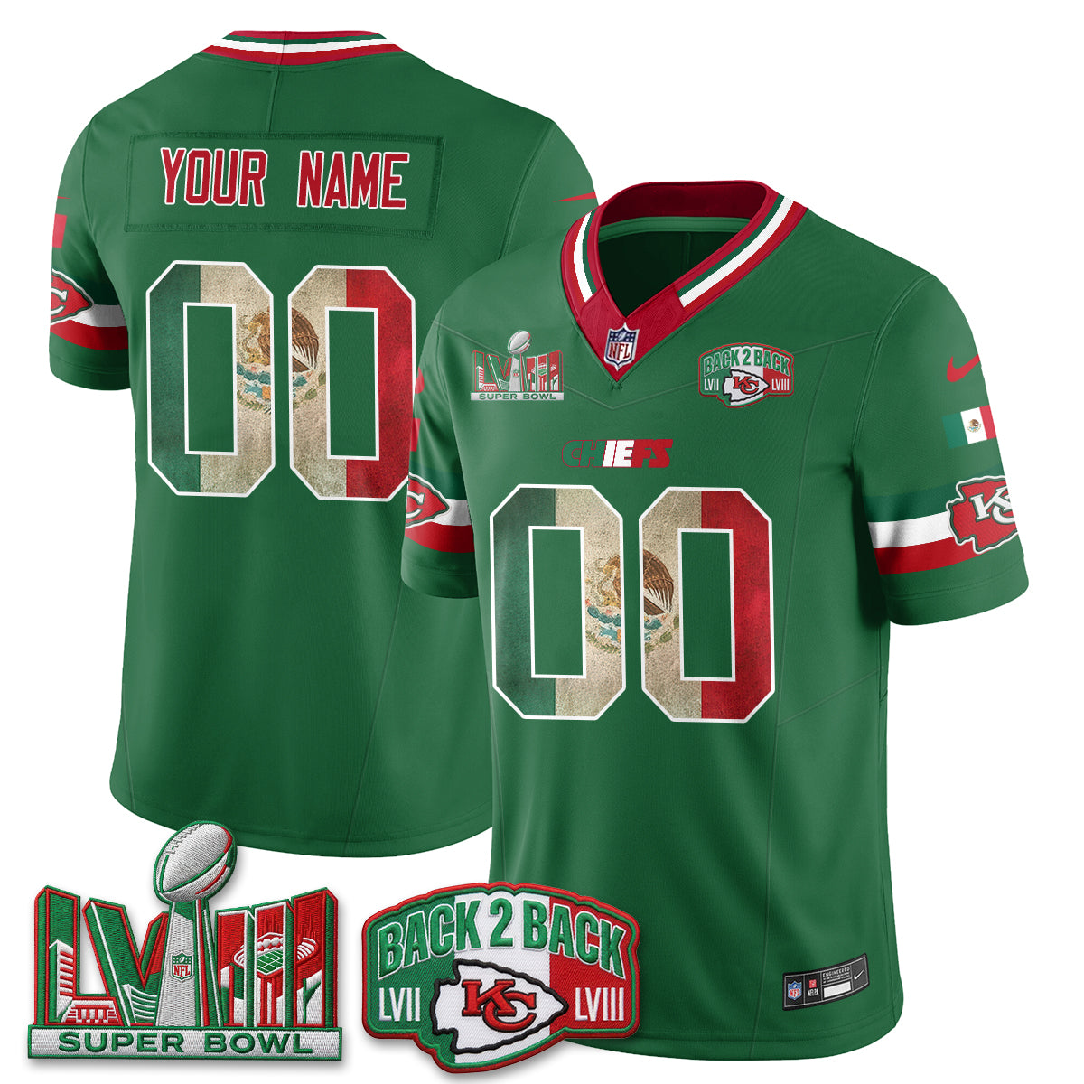 Kansas City Chiefs Mexico Edition Vapor Custom Jersey - Stitched