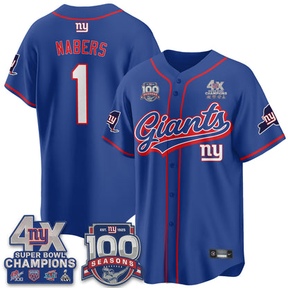 New York Giants 4X Champs & 100 Anniversary Vapor Baseball Jersey V2- Stitched