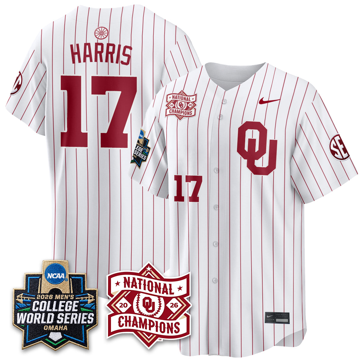 Oklahoma Sooners Nike 2026 NCAA Baseball Men's College World Series Champions Vapor Jersey - Stitched