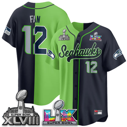 Seattle Seahawks S.Bowl Champs Split Baseball Vapor Jersey V2- Stitched