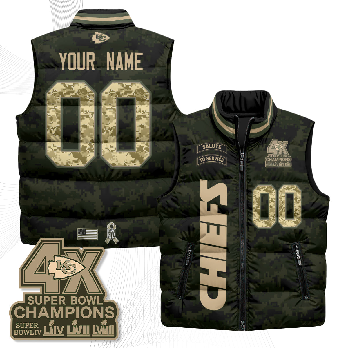 KC 2026 Salute to Service Custom Puffer Vest - Printed