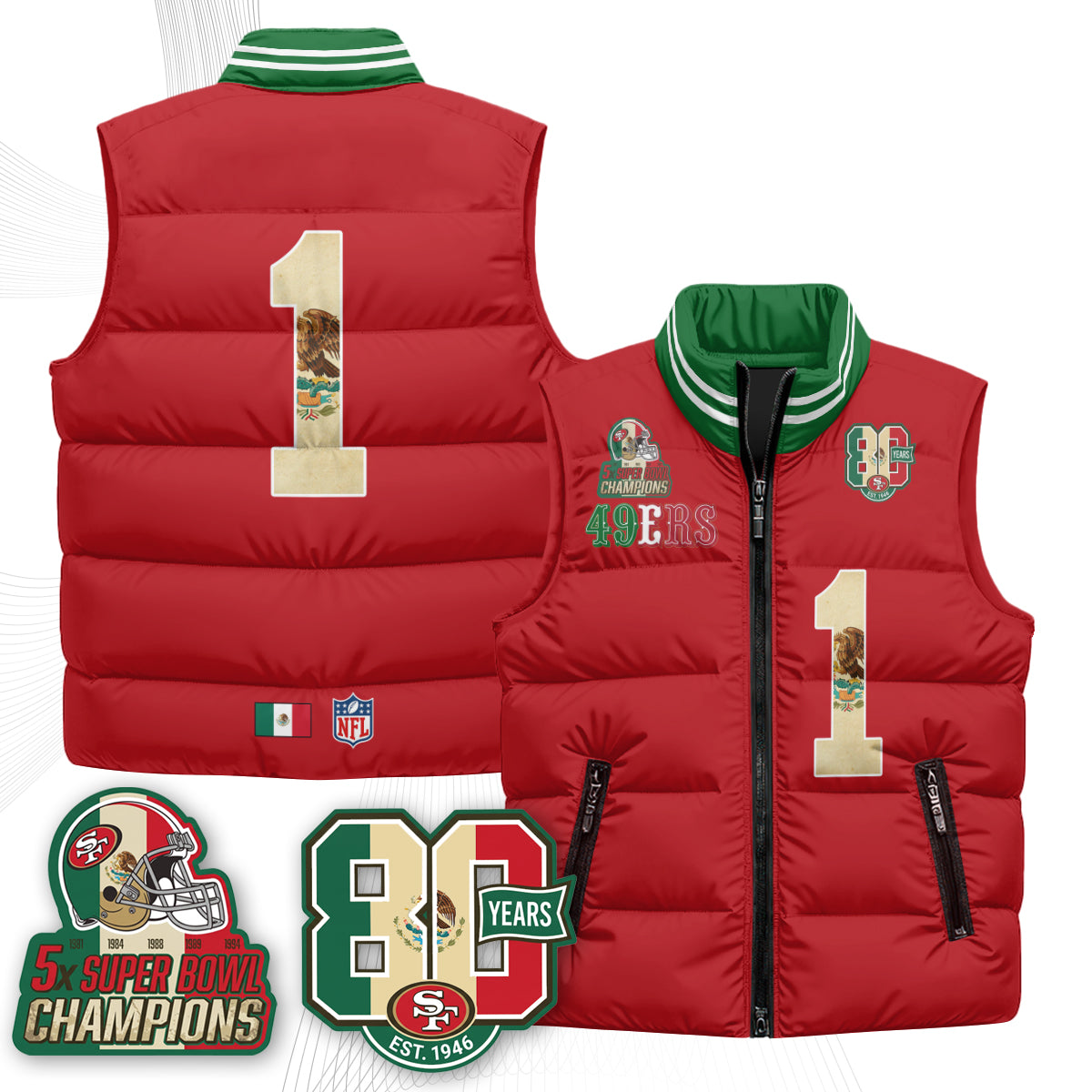 SF Mexico Style Puffer Vest - Printed