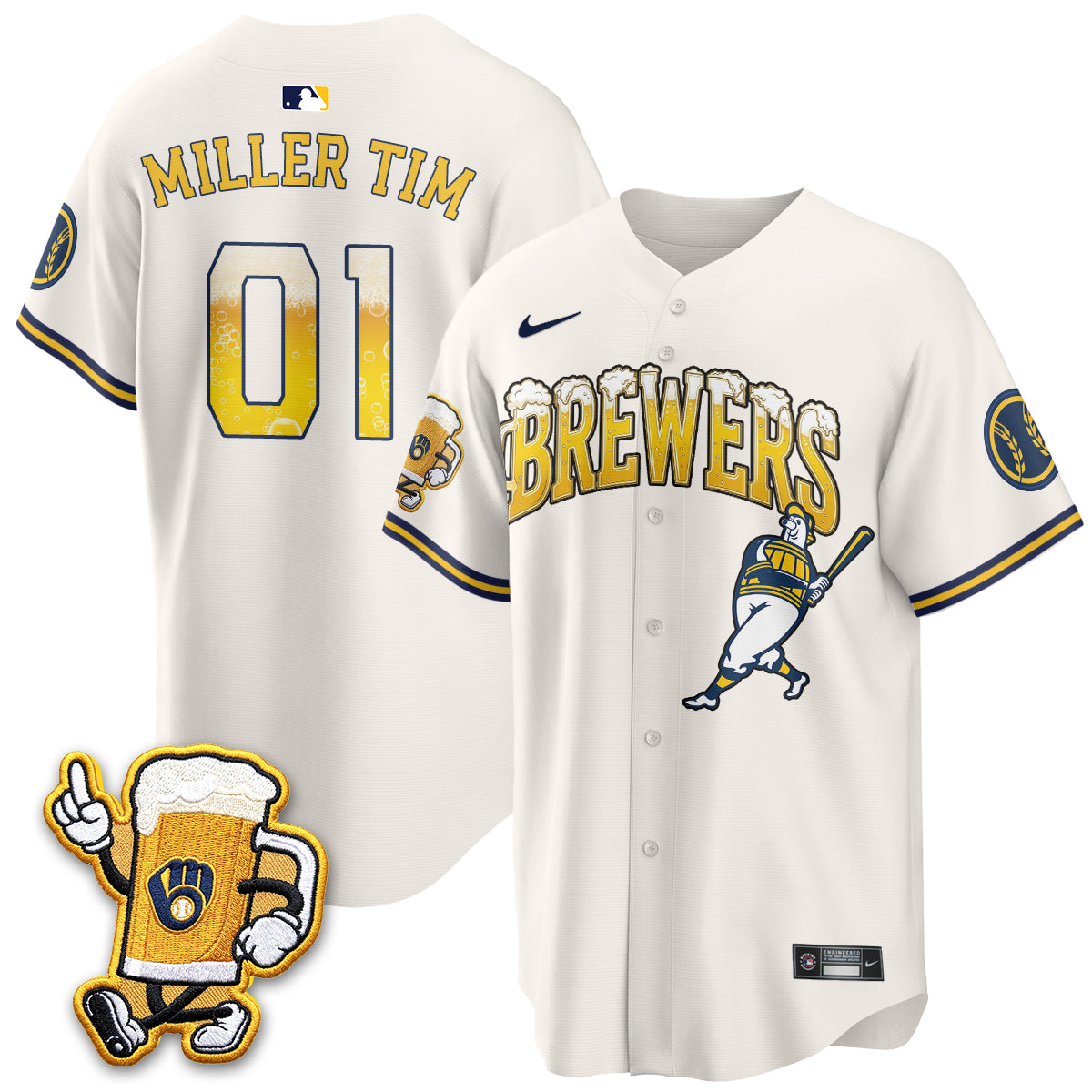 Milwaukee Brewers "Pitcher & Pint" Edition Vapor Jersey V2 - Stitched