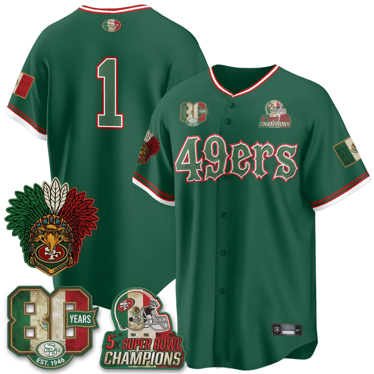 San Francisco 49ers Mexico Edition Baseball Vapor Jersey - Stitched
