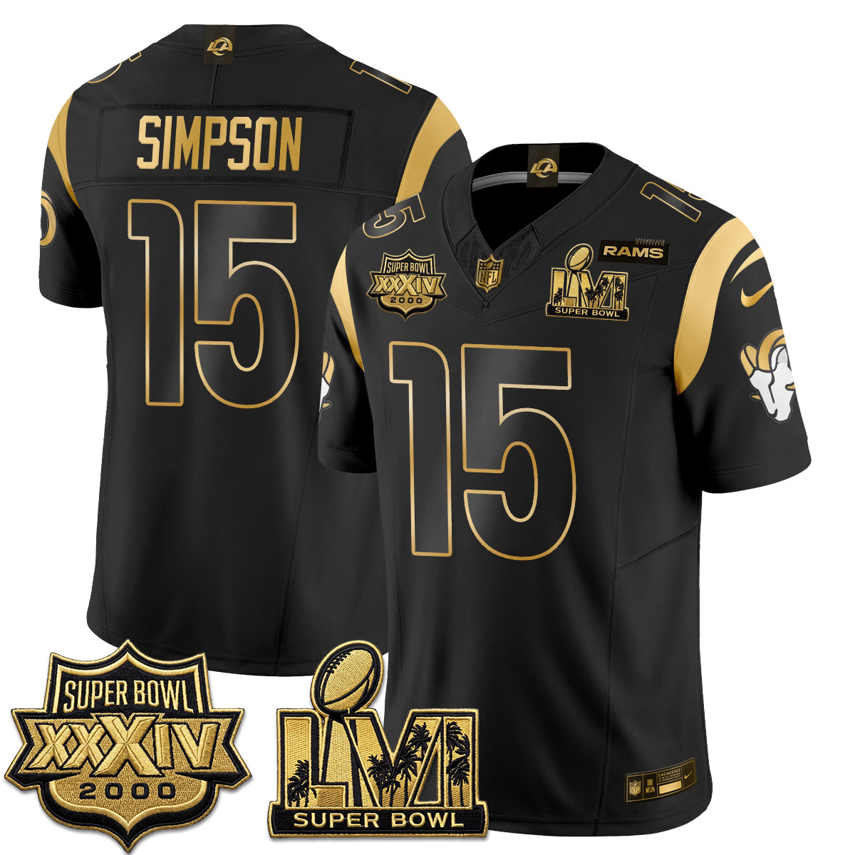 LAR SBowl Champs Gold Vapor Jersey - Stitched
