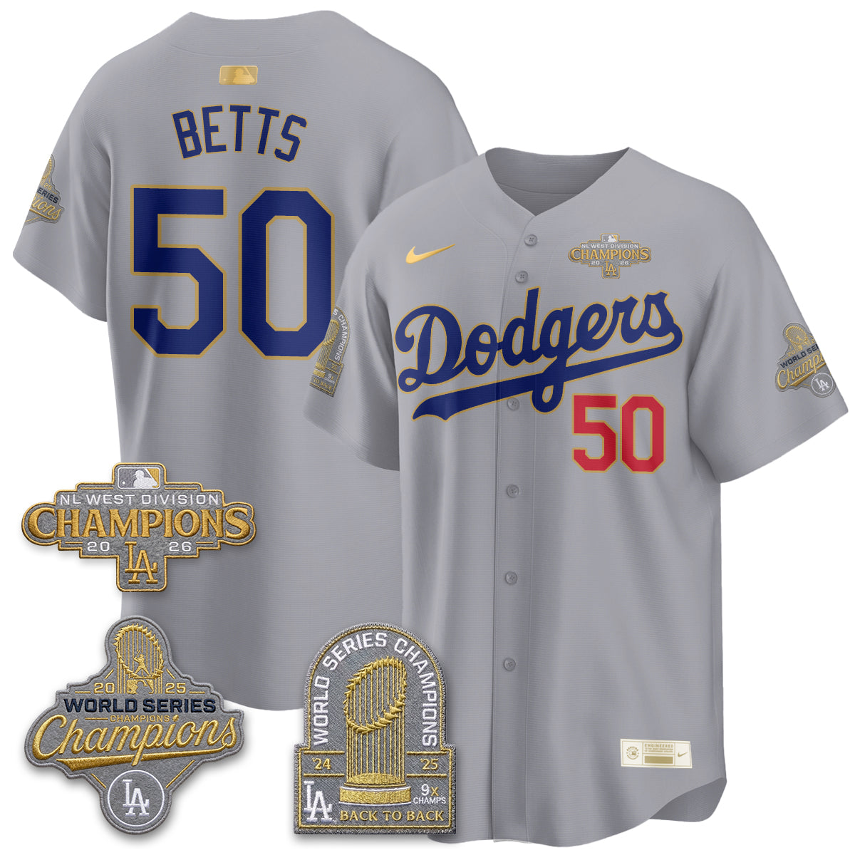 Los Angeles Dodgers 2026 NL West Champs Gold Vapor Jersey- Stitched