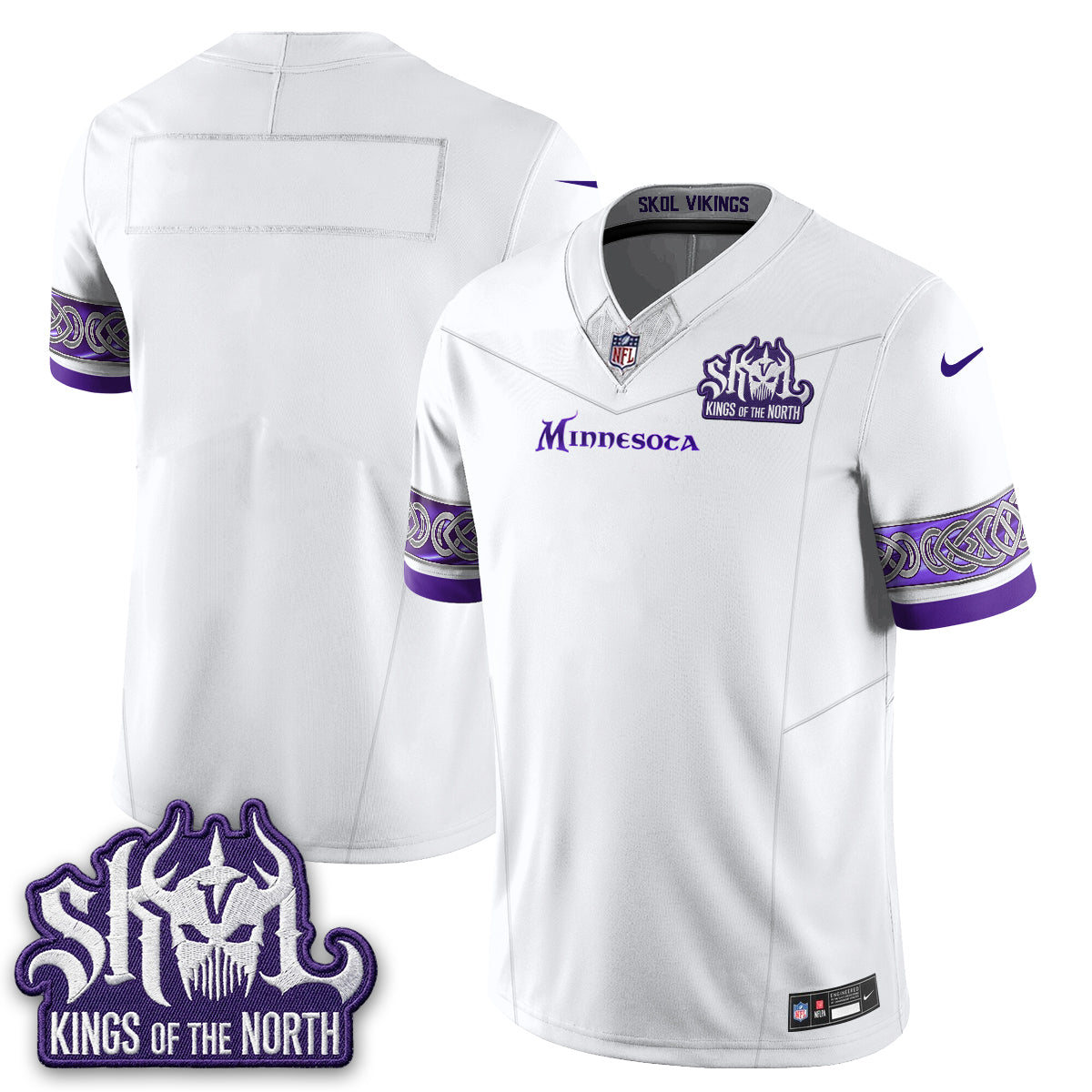 MIN Fangear Edition Warrior Skol Patch Vikings Font Vapor Jersey - Stitched