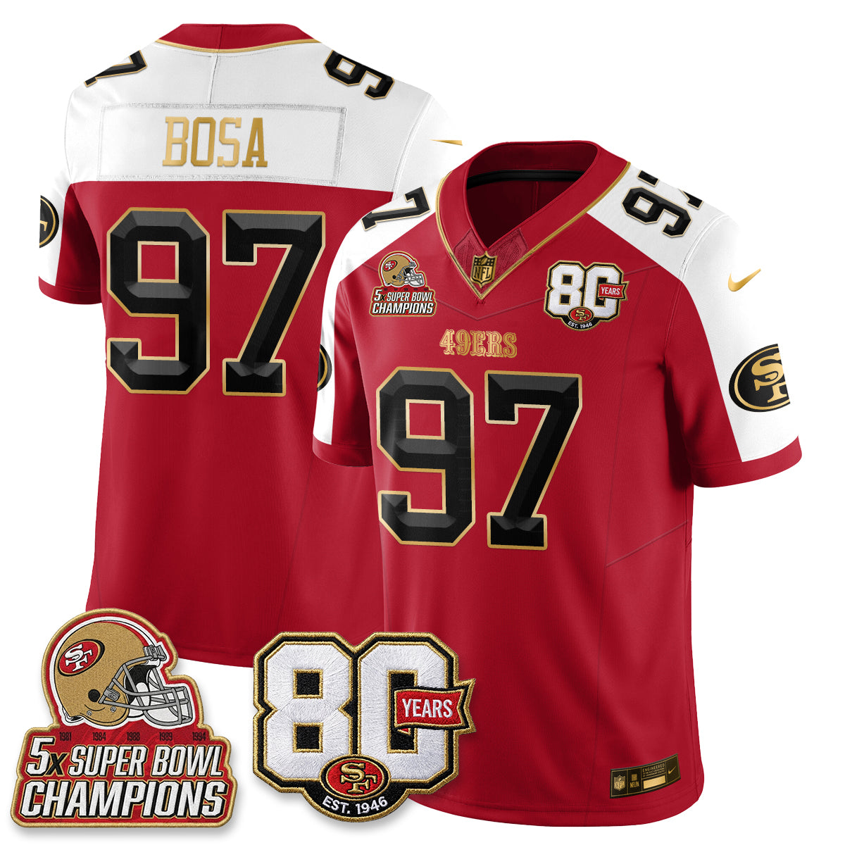 San Francisco 49ers 80 Years & 5X Champs Vapor Jersey - Stitched